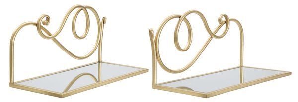Comodino Mensola Coppia 41,5x18x20,5 cm in Ferro MDF e Specchio Oro