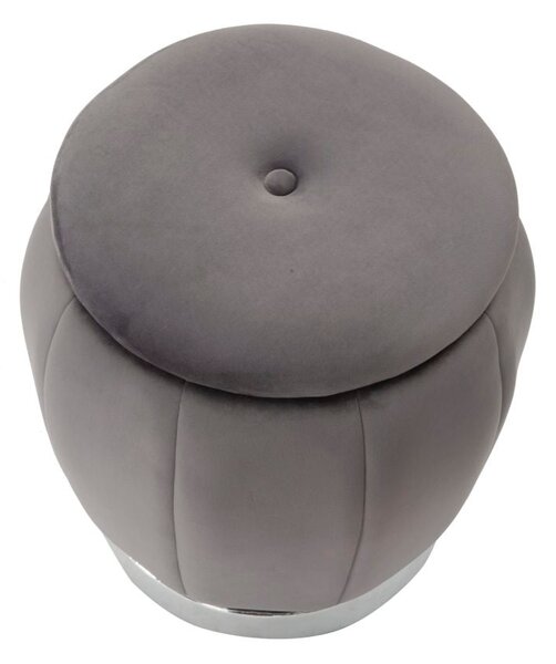 Puff Contenitore Paris Ø43x43 cm in Legno Spugna e Poliestere Grigio e Argento