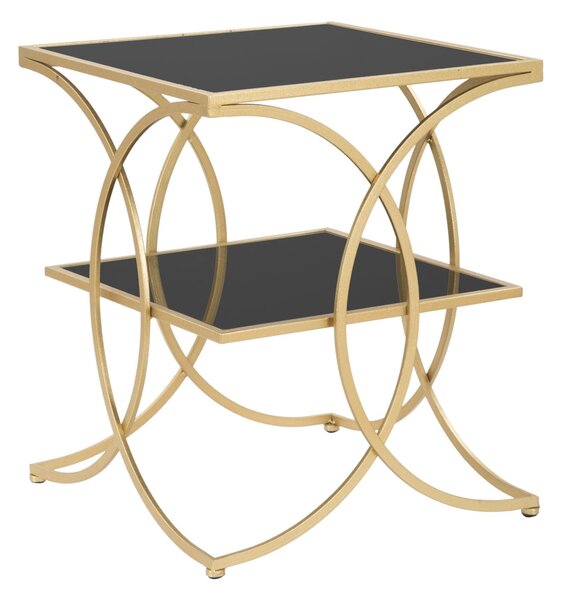 Tavolinetto Double 45x45x55 cm in Ferro MDF e Specchio Oro e Nero