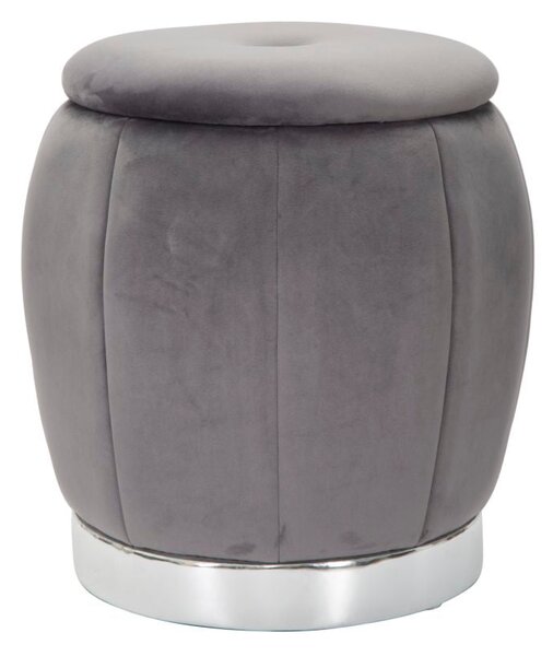 Puff Contenitore Paris Ø43x43 cm in Legno Spugna e Poliestere Grigio e Argento