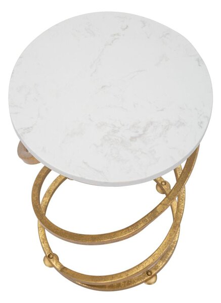 Tavolinetto Spiral Marble Ø27,5x47,5 cm in Ferro e Marmo Oro e Bianco