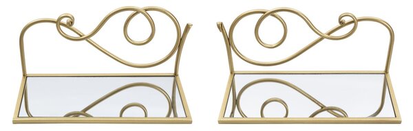 Comodino Mensola Coppia 41,5x18x20,5 cm in Ferro MDF e Specchio Oro