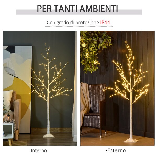 Homcom Albero di Natale con Luci LED, Base Quadrata e Cavo di Alimentazione per Interni ed Esterni, in Acciaio e PP, 20x20x150, Bianco