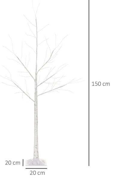 Homcom Albero di Natale con Luci LED, Base Quadrata e Cavo di Alimentazione per Interni ed Esterni, in Acciaio e PP, 20x20x150, Bianco