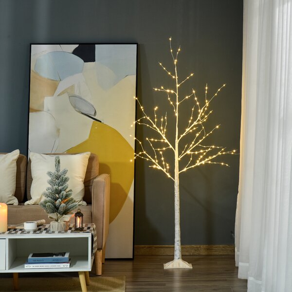 Homcom Albero di Natale con Luci LED, Base Quadrata e Cavo di Alimentazione per Interni ed Esterni, in Acciaio e PP, 20x20x150, Bianco