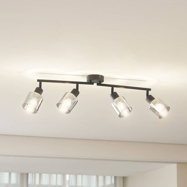 Lindby plafoniera Netty, a 4 luci, grigia, vetro Netty Lindby, dimmerabile, Alluminio / Grigio / Zincato, Soggiorno / Sala da pranzo, Vetro, Moderno, Faretto