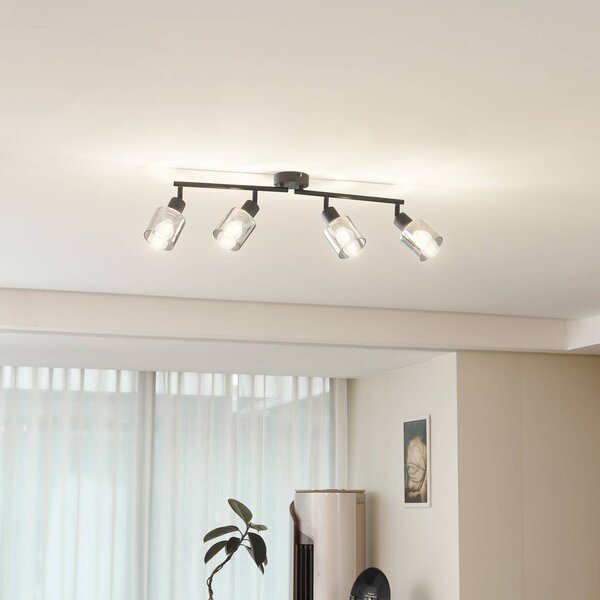 Lindby plafoniera Netty, a 4 luci, grigia, vetro Netty Lindby, dimmerabile, Alluminio / Grigio / Zincato, Soggiorno / Sala da pranzo, Vetro, Moderno, Faretto