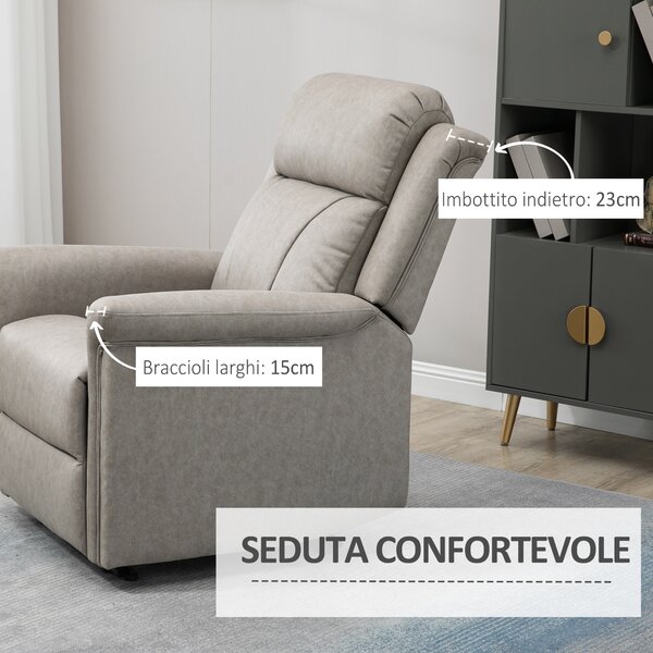 HOMCOM Poltrona Reclinabile fino a 135° con Poggiapiedi e Struttura in Acciaio, Sedia in Microfibra, Grigio | Aosom Italy