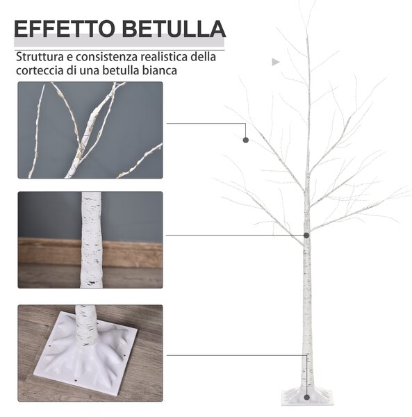 Homcom Albero di Natale con Luci LED, Base Quadrata e Cavo di Alimentazione per Interni ed Esterni, in Acciaio e PP, 20x20x150, Bianco