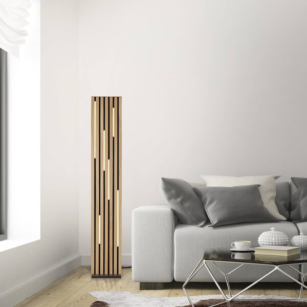 Q-Smart-Home Paul Neuhaus Lampada LED da pavimento Q-Acoustic in legno altezza 162 cm Q-Akustik, dimmerabile, Legno chiaro, Soggiorno / Sala da pranzo, Legno, Moderno