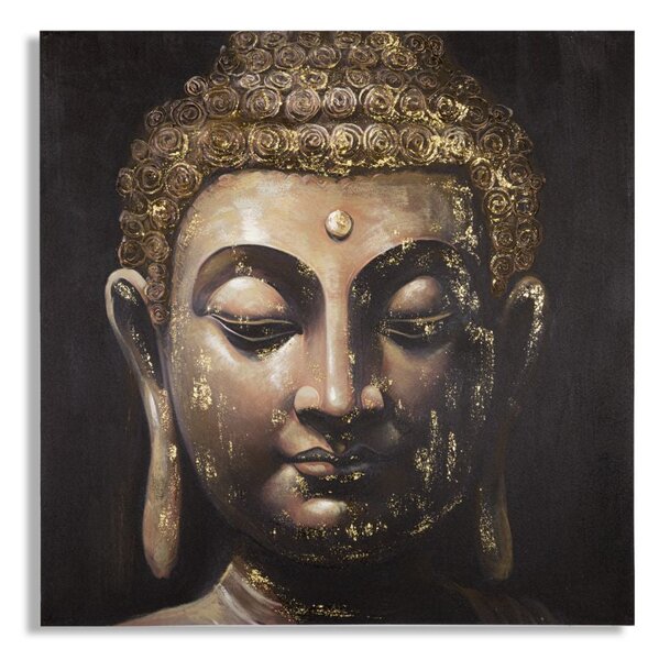 Dipinto su Tela Buddha 100x100x3 cm Cornice in Legno di Pino Multicolor