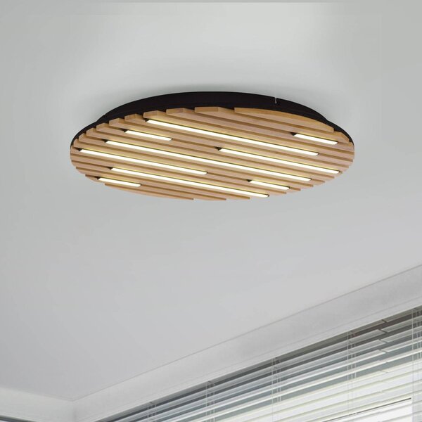 Q-Smart-Home Plafoniera smart Q-Akustik, dimmerabile, Legno chiaro, Soggiorno / Sala da pranzo, Legno, Moderno