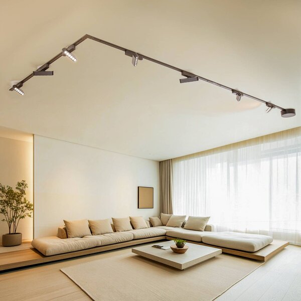 Sistema di binari Lumaro, punti luce, a 7 luci, nero, 48 V, dimmerabile Lumaro 48V Lindby,, Nero, Soggiorno / Sala da pranzo, Alluminio, Moderno