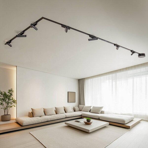 Sistema di binari Lumaro, punti luce, a 7 luci, nero, 48 V, dimmerabile Lumaro 48V Lindby,, Nero, Soggiorno / Sala da pranzo, Alluminio, Moderno