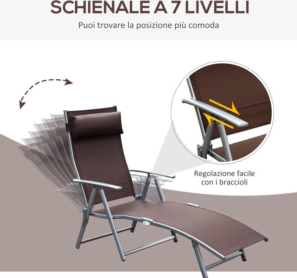 Outsunny Sedie Sdraia da Giardino lettino prendisole da terrazzo pieghevole arredamento giardino Relax Reclinabile Telaio in Metallo Marrone|Aosom