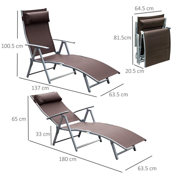 Outsunny Sedie Sdraia da Giardino lettino prendisole da terrazzo pieghevole arredamento giardino Relax Reclinabile Telaio in Metallo Marrone|Aosom