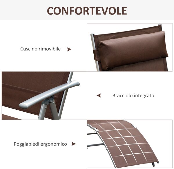 Outsunny Sedie Sdraia da Giardino lettino prendisole da terrazzo pieghevole arredamento giardino Relax Reclinabile Telaio in Metallo Marrone|Aosom