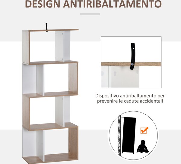 HOMCOM libreria in Legno, Scaffale a Ripiani, Bianco legno naturale 60 × 24 × 148cm|Aosom