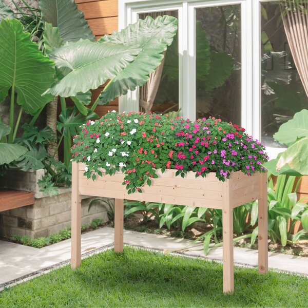 Outsunny Orto Urbano Pensile Tavolo Porta Piante con Fodera in Tessuto per Giardino 122.5x56.5x76cm legno|Aosom