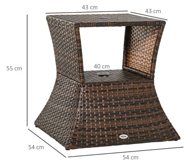 Outsunny Tavolino da Esterno in Rattan con Foro per Ombrellone, Marrone, 54x54x55cm