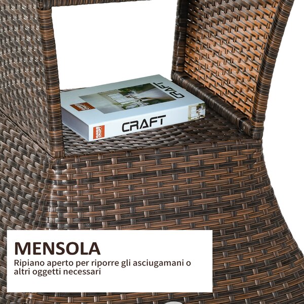 Outsunny Tavolino da Esterno in Rattan con Foro per Ombrellone, Marrone, 54x54x55cm