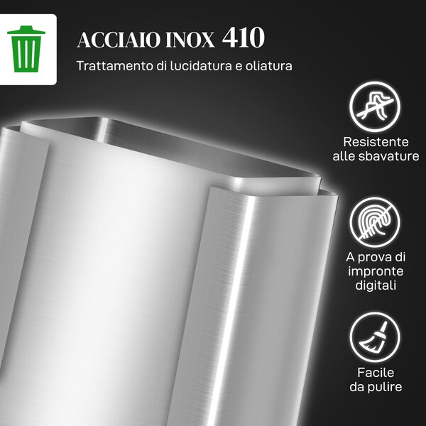 HOMCOM Bidone Immondizia a 2 Sezioni da 15L a Pedale con Coperchio Silenzioso, in Acciaio Inox e PP, 41.8x36.7x44 cm