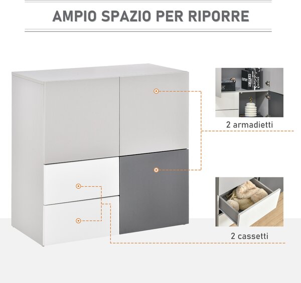 HOMCOM Armadietto Multiuso con Cassetti e Ante in Legno, Mobile per Soggiorno, Camera da Letto, Ufficio|Aosom