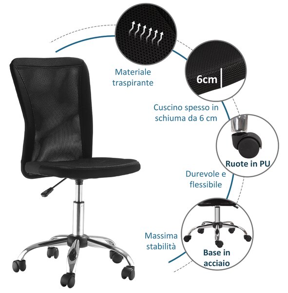 Sedia Da Ufficio In Rete Senza Braccioli – Girevole, Altezza Regolabile, Ergonomica Con Schienale A Y - 3