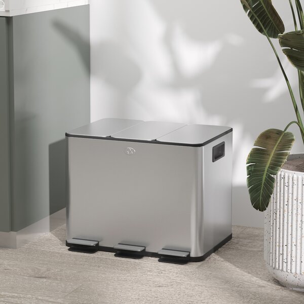 HOMCOM Bidone Immondizia a 3 Sezioni da 20L con Chiusura Silenziosa, in Acciaio Inox e PP, 61.9x36.6x56.7 cm