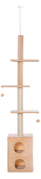 PawHut Tiragraffi a Soffitto Albero per Gatto Multilivello 210-240cm con Cucce, Piattaforme e Corde in Juta, Giallo|Aosom