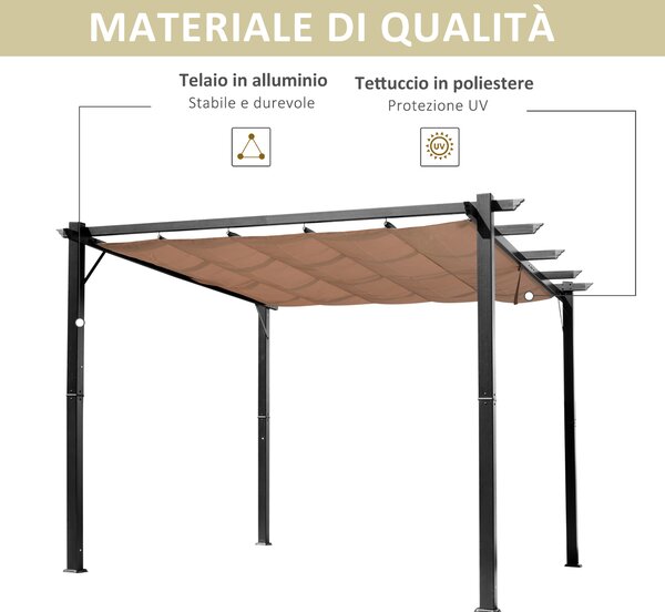 Outsunny Pergola da Giardino 3x4x2.23m in Alluminio con Rivestimento Impermeabile e Anti-Raggi UV, Grigio scuro e Marrone|Aosom