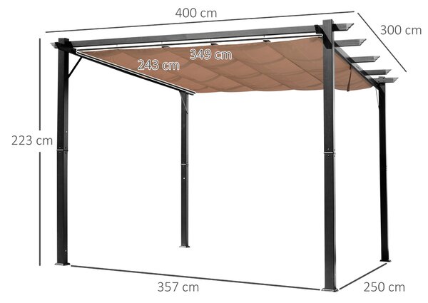 Outsunny Pergola da Giardino 3x4x2.23m in Alluminio con Rivestimento Impermeabile e Anti-Raggi UV, Grigio scuro e Marrone|Aosom