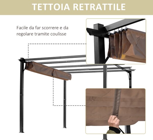 Outsunny Pergola da Giardino 3x4x2.23m in Alluminio con Rivestimento Impermeabile e Anti-Raggi UV, Grigio scuro e Marrone|Aosom