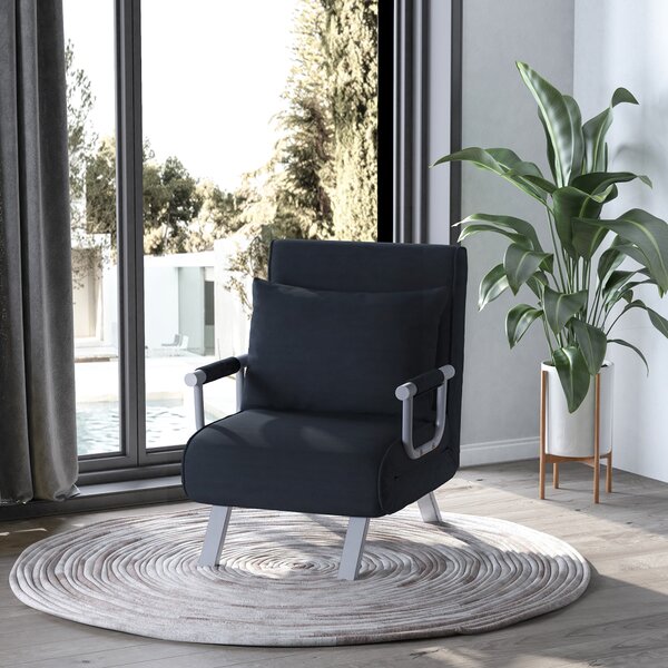 HOMCOM Poltrona Letto Moderna Singolo Salvaspazio 2 in 1 con Schienale Reclinabile su 5 Posizioni e Cuscino, 65x77x80 cm, Nero | Aosom Italy