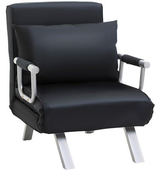 HOMCOM Poltrona Letto Moderna Singolo Salvaspazio 2 in 1 con Schienale Reclinabile su 5 Posizioni e Cuscino, 65x77x80 cm, Nero | Aosom Italy
