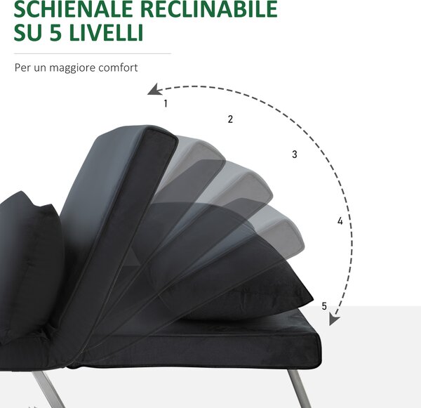 HOMCOM Poltrona Letto Moderna Singolo Salvaspazio 2 in 1 con Schienale Reclinabile su 5 Posizioni e Cuscino, 65x77x80 cm, Nero | Aosom Italy