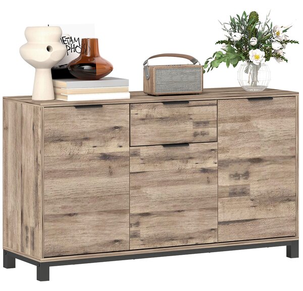 HOMCOM Credenza Buffet in stile Industriale con Cassetto e 3 Armadietti, in Legno Marrone, 120x36.5x70 cm