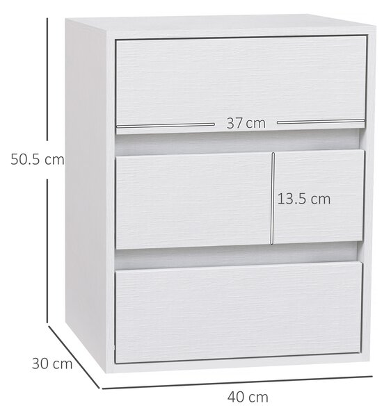 HOMCOM Cassettiera 3 Cassetti Moderna in Legno Bianco, 40x30x50.5 cm