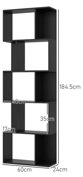 HOMCOM Mobile Libreria in Legno a 5 Ripiani Design Moderno in Legno, 60x24x184.5 cm, Nero