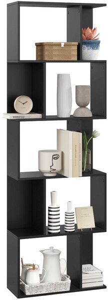 HOMCOM Mobile Libreria in Legno a 5 Ripiani Design Moderno in Legno, 60x24x184.5 cm, Nero