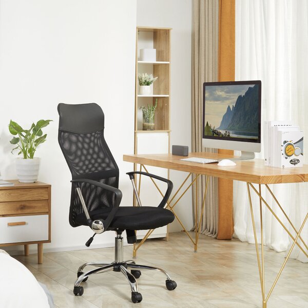 HOMCOM Sedia Scrivania Girevole Poltrona Ergonomica con Ruote, Sedia Ufficio Altezza Regolabile e Schienale a Rete, 63x61x109-119cm Nero|Aosom.it