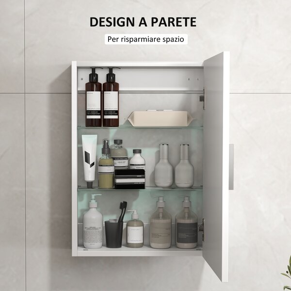 HOMCOM Mobiletto Armadietto Bagno Pensile da Parete in Legno con 3 Ripiani Regolabili in Vetro su 3 Livelli, 40x15x55 cm, Bianco|Aosom Italy
