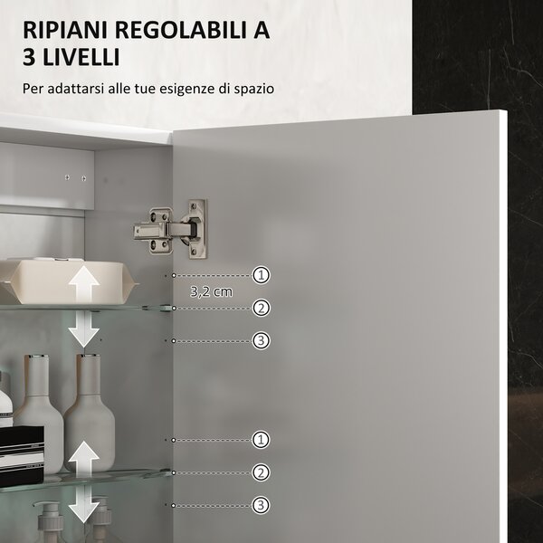 HOMCOM Mobiletto Armadietto Bagno Pensile da Parete in Legno con 3 Ripiani Regolabili in Vetro su 3 Livelli, 40x15x55 cm, Bianco|Aosom Italy
