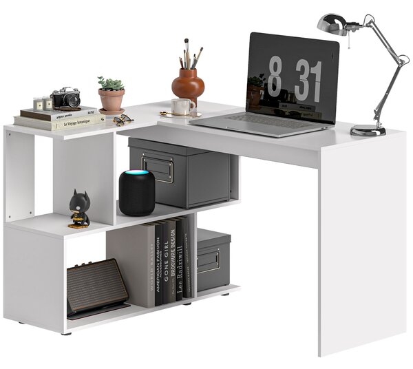 HOMCOM Scrivania Angolare Moderna per Ufficio con 4 Ripiani in Legno Bianco, 120x100x77 cm