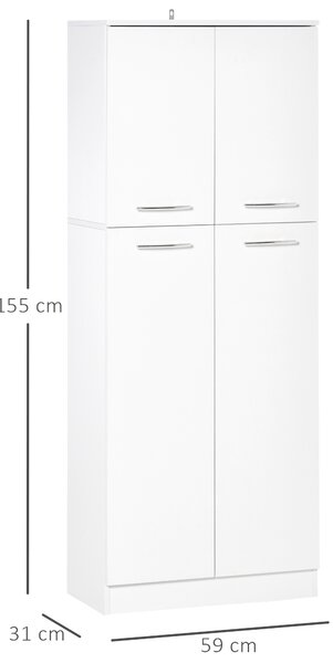 HOMCOM Armadio Multiuso a 4 Ante con Mensole Regolabili, Armadio Dispensa Cucina Moderna in MDF, 59x31x155cm, Bianco | Aosom Italy