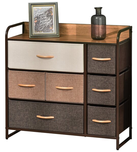 HOMCOM Cassettiera 7 Cassetti Pieghevoli in Tessuto e Ripiano in MDF, Arredamento Soggiorno e Camera, 80x29x78.5cm, Multicolore