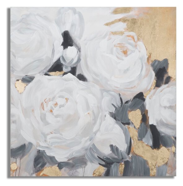 Dipinto su Tela Bianco Flower 90x3,7x90 cm in Legno di Pino e Canvas Multicolor