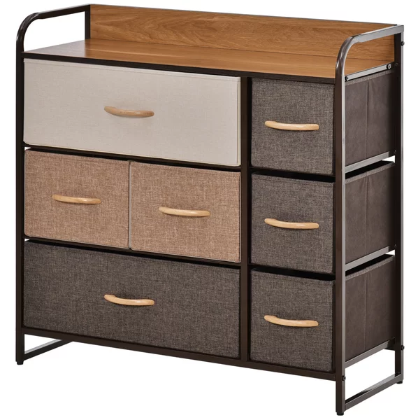 HOMCOM Cassettiera 7 Cassetti Pieghevoli in Tessuto e Ripiano in MDF, Arredamento Soggiorno e Camera, 80x29x78.5cm, Multicolore