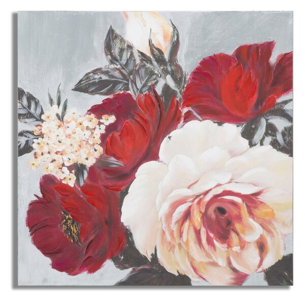 Dipinto su Tela Red Flower Square 90x3,7x90 cm in Legno di Pino e Canvas Multicolor