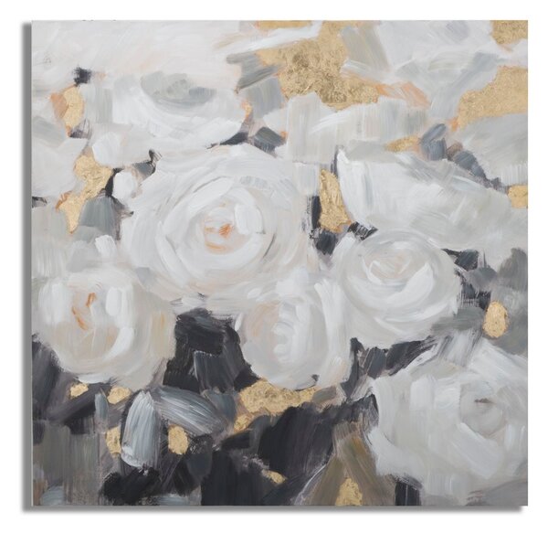 Dipinto su Tela Bianco Flower 90x3,7x90 cm in Legno di Pino e Canvas Multicolor
